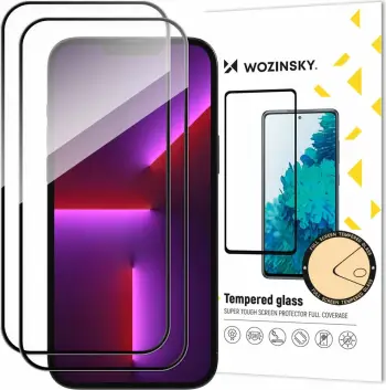 Qelq mbrojtës Wozinsky Full Glue me kornizë për iPhone 15, set 2 copë, i zi