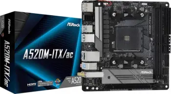 Pllakë amë ASRock A520M-ITX/AC, AMD A520, Socket AM4, 2 slota, Bluetooth / Wi-Fi 5, Mini ITX