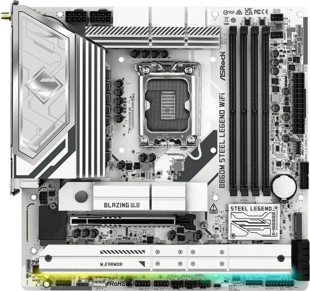 Pllakë amë ASRock B860M Steel Legend WiFi, micro ATX, Socket 1851, e bardhë - 2