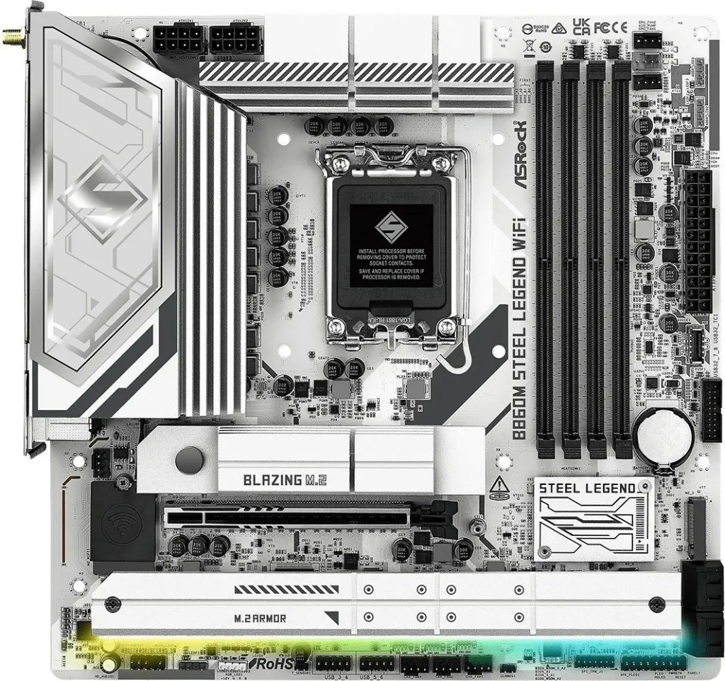 Pllakë amë ASRock B860M Steel Legend WiFi, micro ATX, Socket 1851, e bardhë - 3