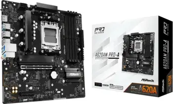 Pllakë Amë AMD ASRock A620AM Pro‑A Motherboard (A620 / AM5 / mATX / DDR5 / HDMI / DisplayPort)