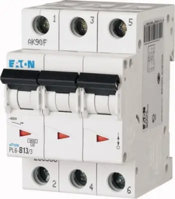 Ndërprerës automatik Eaton PL6-B13/3, 3P, 13A, 6kA