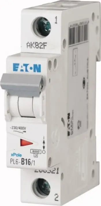 Ndërprerës automatik Eaton PL6 B16 1P, 16A, 6kA, i bardhë