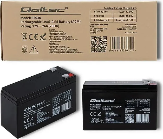 Akumulator Qoltec 53031, 12V/9Ah, AGM - 1