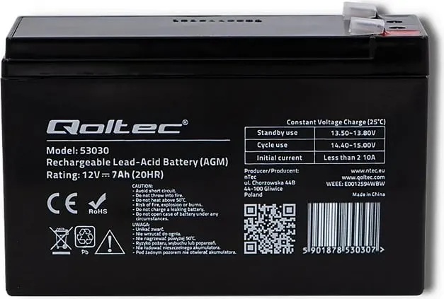 Bateri Qoltec 53030 AMG, 12V, e zezë - 3