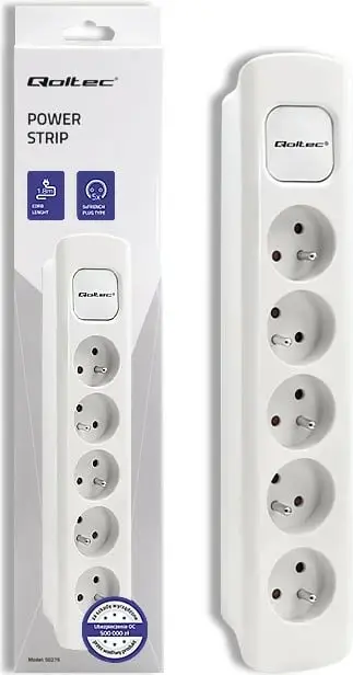 Shirit zgjatues Qoltec 50276, 5 priza, kabllo 1.8 m, i bardhë