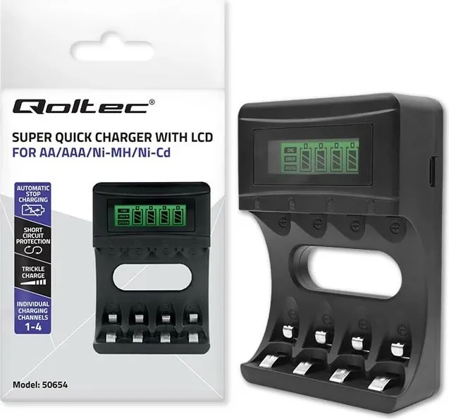 Karikues baterish Qoltec Charger, Ni-MH Ni-Cd AA AAA, 1800mA, i zi - 5