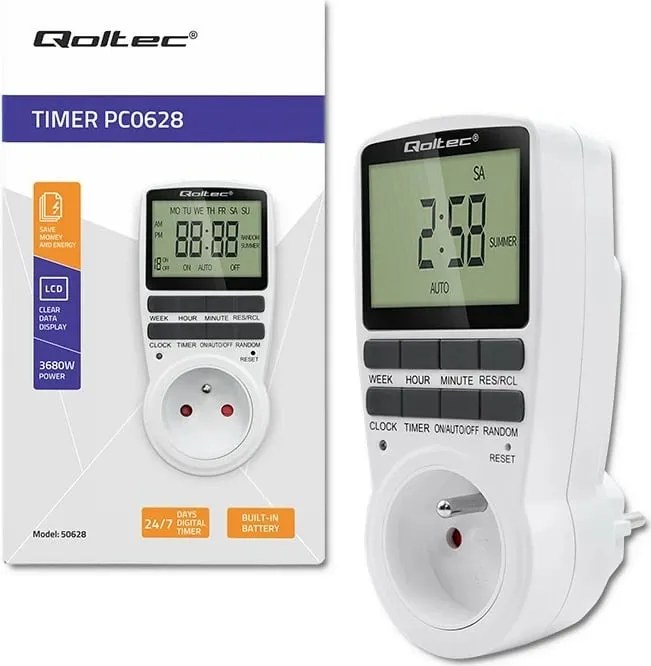 Kohëmatës elektronik Qoltec PC0628, 3680W, 16A, me ekran LCD - 2