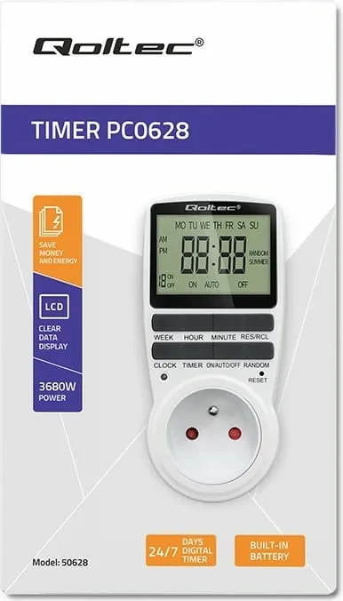 Kohëmatës elektronik Qoltec PC0628, 3680W, 16A, me ekran LCD - 14