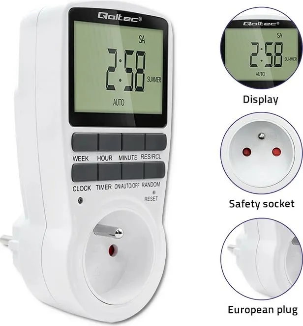 Kohëmatës elektronik Qoltec PC0628, 3680W, 16A, me ekran LCD - 6