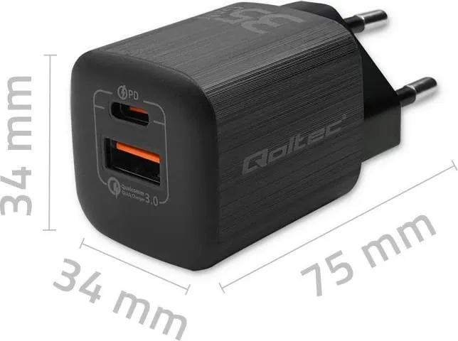 Karikues muri Qoltec GaN Ultra 35W, USB C PD, USB QC 3.0, i zi - 2