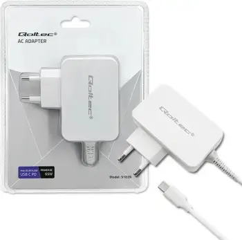 Adapter Qoltec 51039, 65 W, Universal, Bardhë