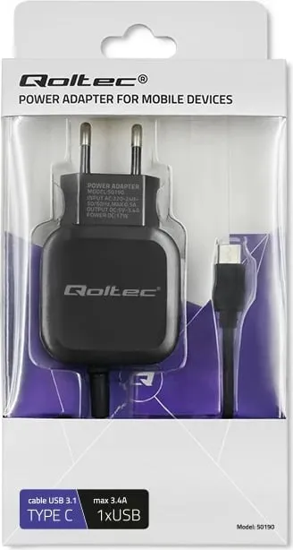 Karikues Qoltec 50190, 1x USB-A, 3.4A, i zi - 2