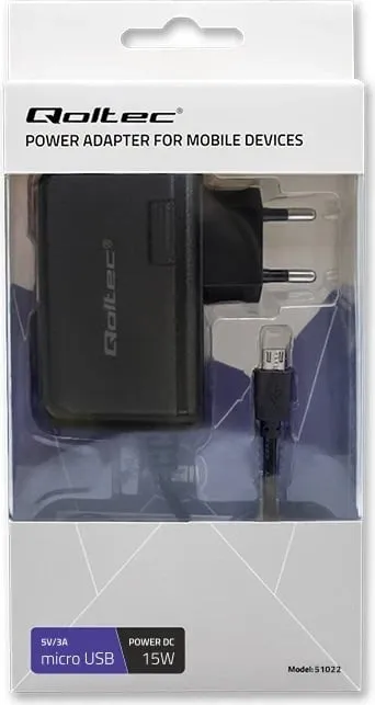 Karikues rrjeti Qoltec 15W 5V 3A micro USB, i zi - 4