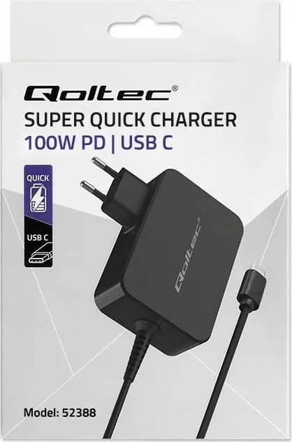 Karikues rrjeti Qoltec GaN Power PRO 52388, 100W, USB C, i bardhë - 7