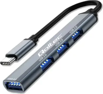 HUB USB Qoltec 4in1, USB C 3.1, 1x USB 3.0 3x USB 2.0, gri grafit