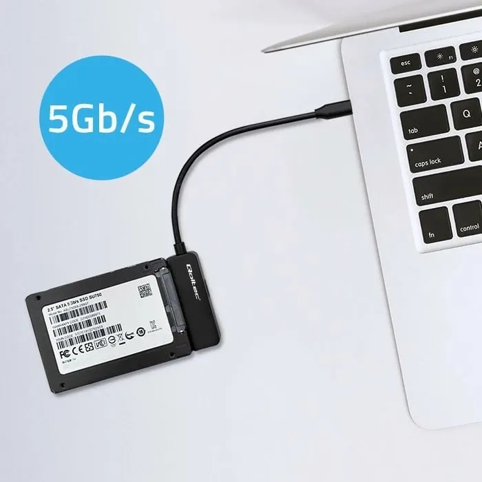 Adapter kabllo Qoltec SATA në USB C, për SSD HDD 2.5", 5 Gb/s, 2TB, i zi - 2