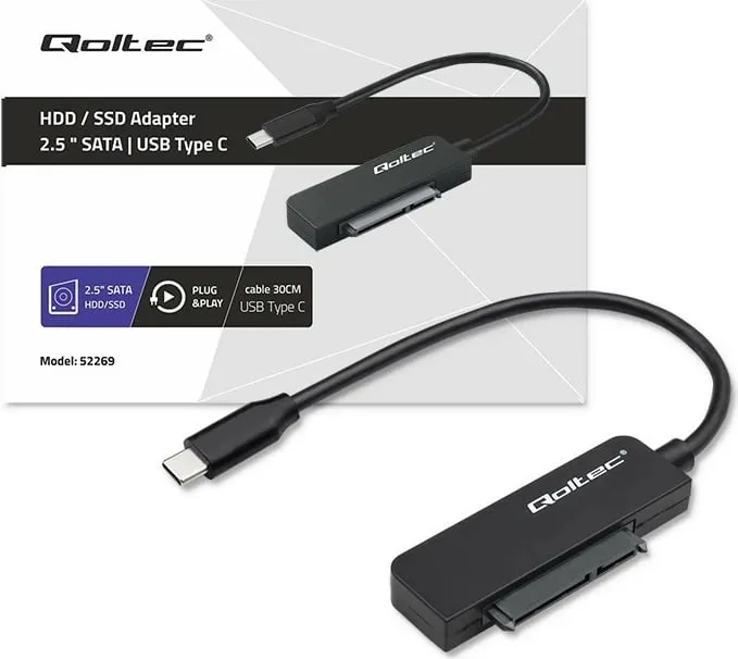 Adapter kabllo Qoltec SATA në USB C, për SSD HDD 2.5", 5 Gb/s, 2TB, i zi - 8