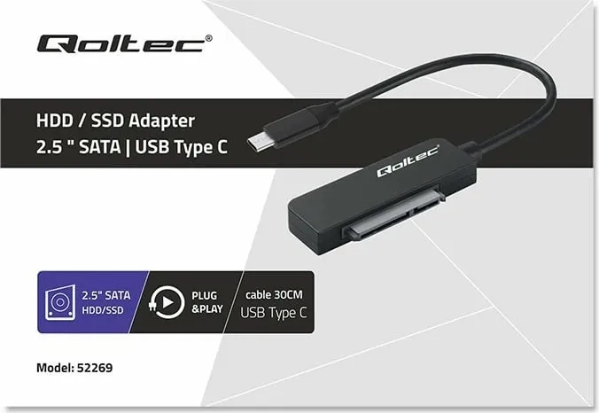Adapter kabllo Qoltec SATA në USB C, për SSD HDD 2.5", 5 Gb/s, 2TB, i zi - 9
