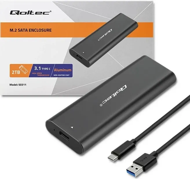 Kuti eksternale SSD Qoltec 50311, M.2 SATA, USB Type C, e zezë - 2