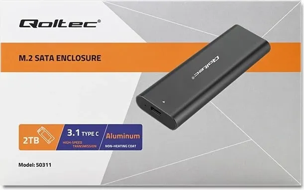 Kuti eksternale SSD Qoltec 50311, M.2 SATA, USB Type C, e zezë - 9