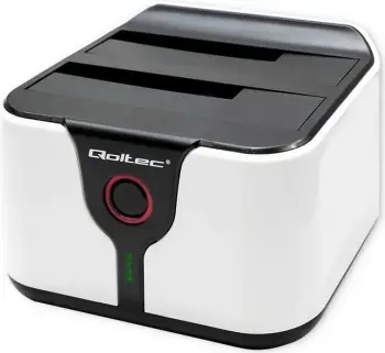 Dok stacion Qoltec për HDD SSD, 2.5" 3.5", SATA III USB 3.0, funksion klonimi offline, i zi
