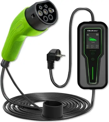 Karikues portativ për vetura elektrike Qoltec 52465, Type 2, 3.5kW, 230V, LCD, 5m, i gjelbër