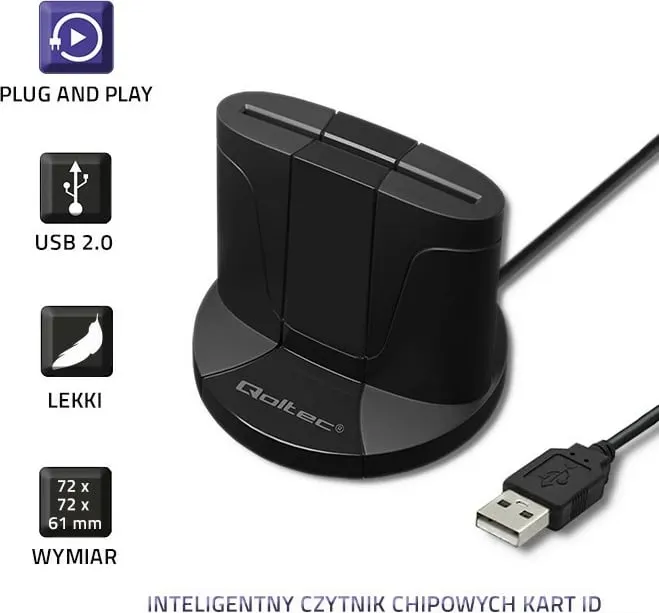 Lexues kartash çip Qoltec SCR-0632, USB Type C, i zi - 4