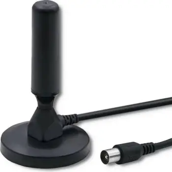 Antena TV Qoltec DVB-T2, për brendësi, me bazë magnetike, e zezë