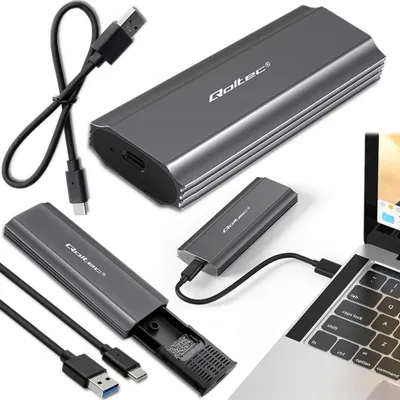 Kuti e jashtme Qoltec NV2271, për SSD M.2 SATA NVMe, USB C, 2TB, gri - 5