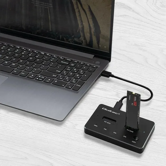 Docking station Qoltec për M.2 SSD, NVMe SATA, USB C, dual 2 x 2TB, gri - 2