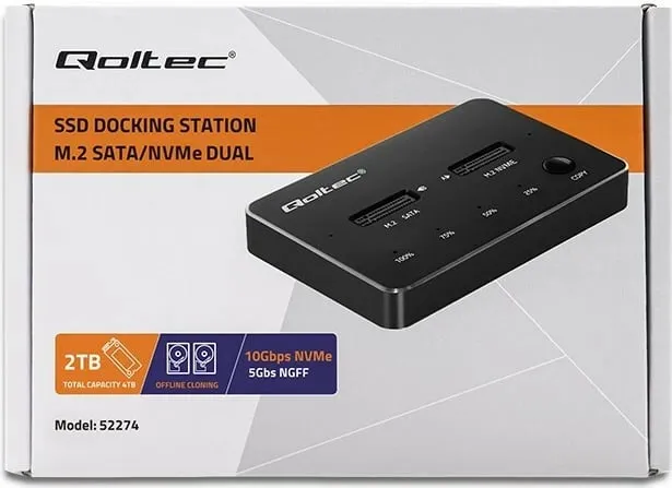 Docking station Qoltec për M.2 SSD, NVMe SATA, USB C, dual 2 x 2TB, gri - 13