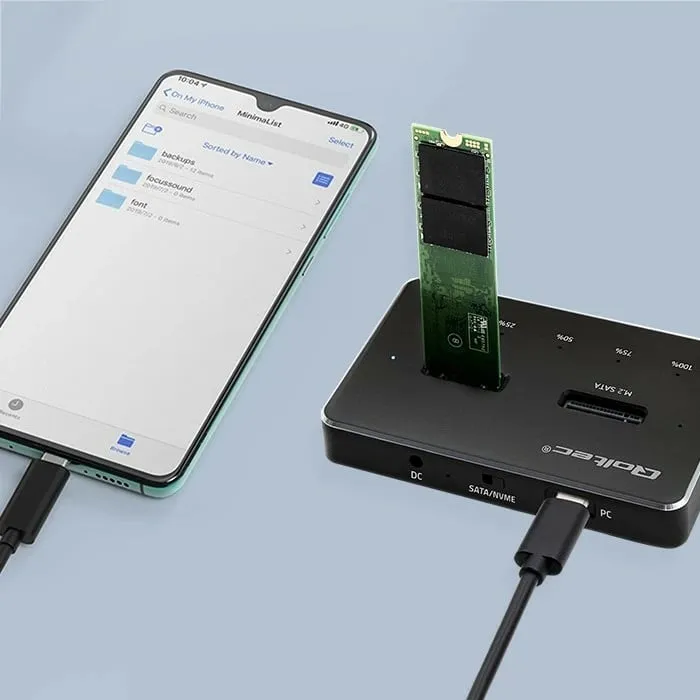 Docking station Qoltec për M.2 SSD, NVMe SATA, USB C, dual 2 x 2TB, gri - 5