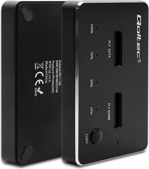 Docking station Qoltec për M.2 SSD, NVMe SATA, USB C, dual 2 x 2TB, gri - 6