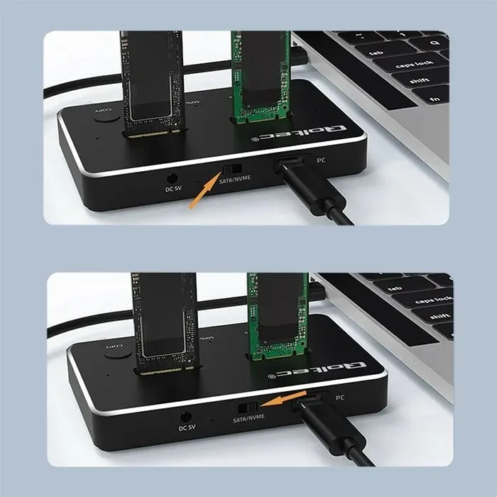 Docking station Qoltec për M.2 SSD, NVMe SATA, USB C, dual 2 x 2TB, gri - 8