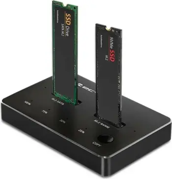 Docking station Qoltec për M.2 SSD, NVMe SATA, USB C, dual 2 x 2TB, gri