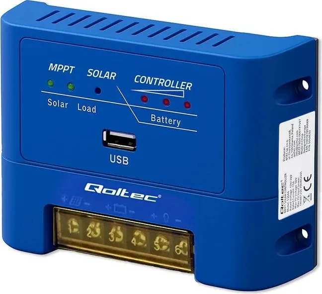 Kontrollues diellor Qoltec MPPT 15A, rrymë 12V 24V, për bateri dhe ngarkesa DC, i zi - 1