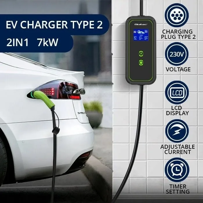 Karikues makinash elektrike Qoltec 2-në-1, Type 2, 7kW, 230V, CEE 3 PIN - 6