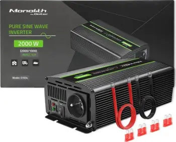 Invertor voltazhi Qoltec Monolith, 1000W 2000W, 12V në 230V, Pure Sine Wave