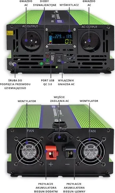 Inverter Qoltec Monolith, 2500W 5000W, 12V në 230V, valë sinusoide e pastër - 7