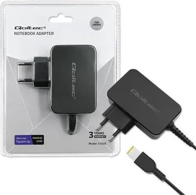 Adaptues karikues për laptop Qoltec për Lenovo, 45W, 20V 2.25A, slim tip me pin, i zi - 1