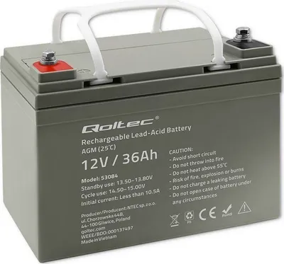 Bateri AGM Qoltec 12V 36Ah, 540A, gri - 1