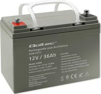 Bateri AGM Qoltec 12V 36Ah, 540A, gri