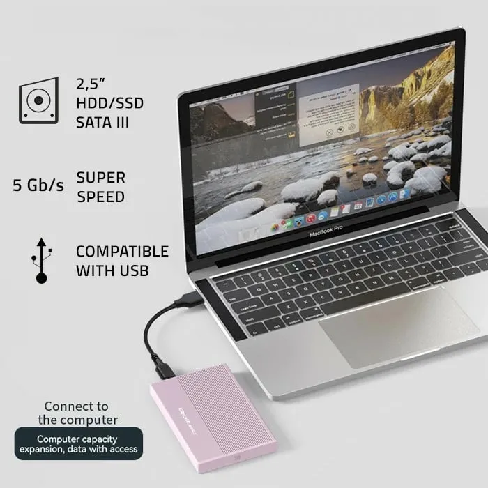Kuti e jashtme për disk Qoltec, 2.5", USB 3.0, 2TB, rozë - 2