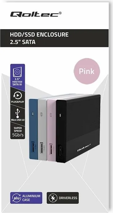 Kuti e jashtme për disk Qoltec, 2.5", USB 3.0, 2TB, rozë - 11