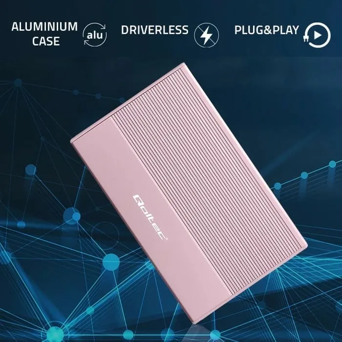 Kuti e jashtme për disk Qoltec, 2.5", USB 3.0, 2TB, rozë - 3