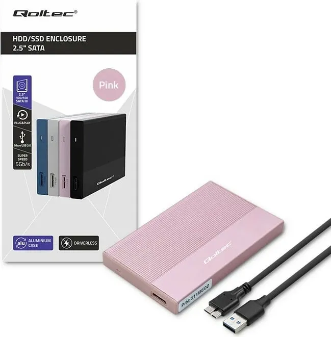 Kuti e jashtme për disk Qoltec, 2.5", USB 3.0, 2TB, rozë - 8