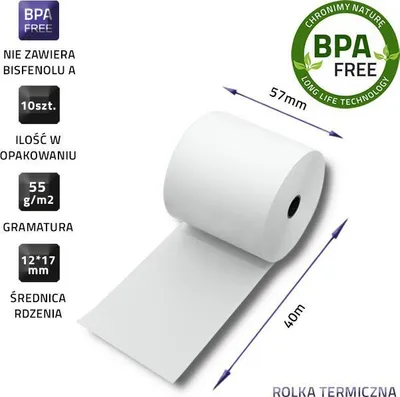 Rrolë termike Qoltec, 57x40 mm, 55 g/m², e bardhë - 2