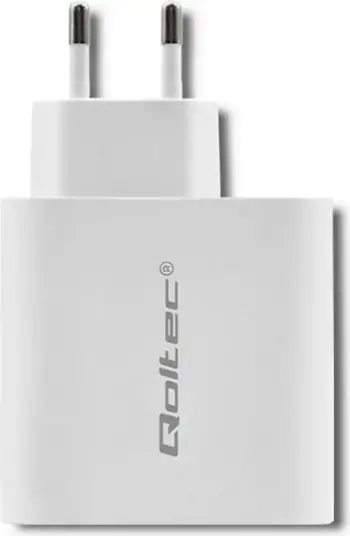 Mbushës Qoltec 51715, 63W, 5-20V, 1.5-3A, USB type C PD, USB QC 3.0, Bardhë