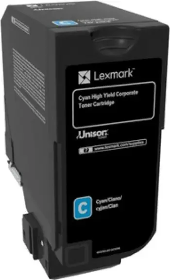 Toner, Lexmark 74C2HCE, rendiment i lartë 9,750–23,700 faqe, Cian